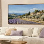 Paysage provence peinture : lavandes et oliviers en restanques}}
