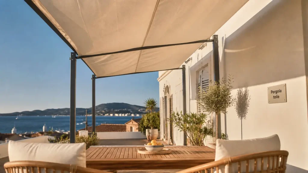 Pose pergola toile Toulon : pergola toile beige, ombre sans enfermer la chaleur