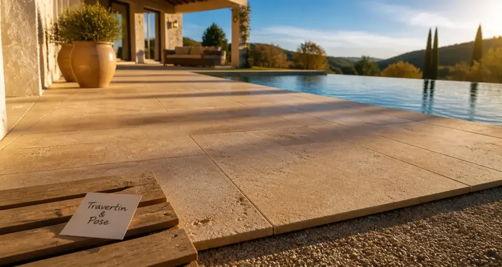 Terrasse travertin : pente 2% et pose durable