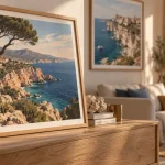 Affiche corse sur console en bois, décoration traditionnelle