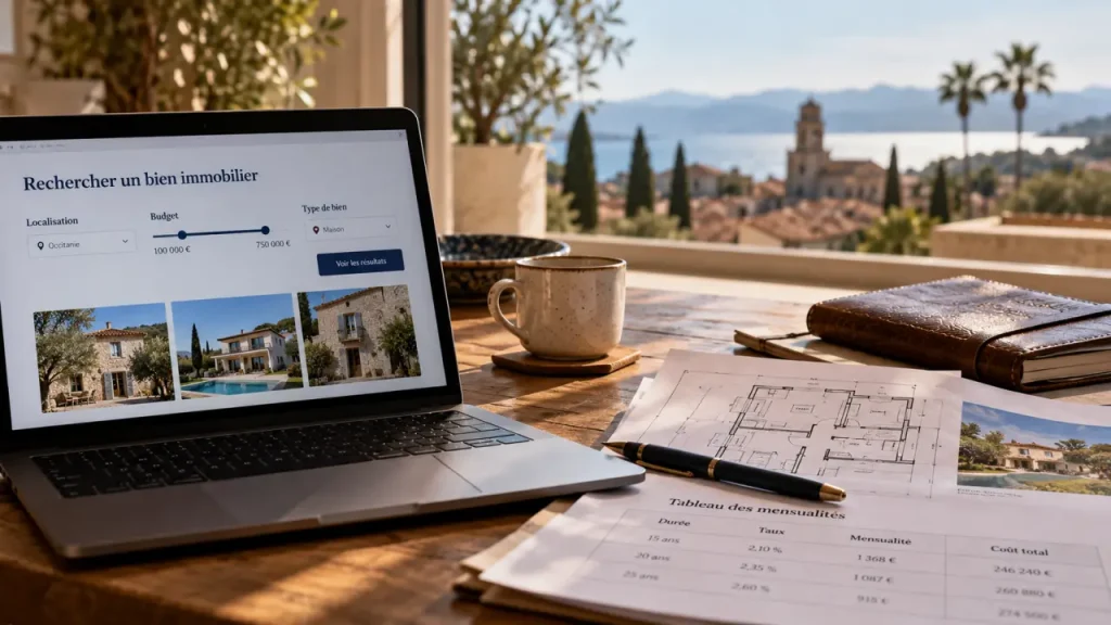 Immobilier Occitanie : ordinateur et filtres pour choisir ville ou littoral