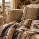 Maison de vacances déco catalogue : coussins, linge et mobilier, intérieur bohème-chic